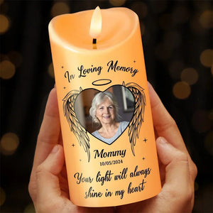 Custom Photo Your Light Will Always Shine In My Heart - Memorial Personalized Custom LED Candle - Christmas Gift, Sympathy Gift For Family Members