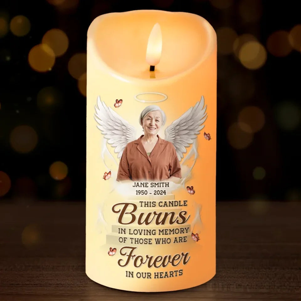 Custom Photo In Our Hearts You Will Always Stay, Loved And Remembered Every Day - Memorial Personalized Custom LED Candle - Sympathy Gift, Christmas Gift For Family Members