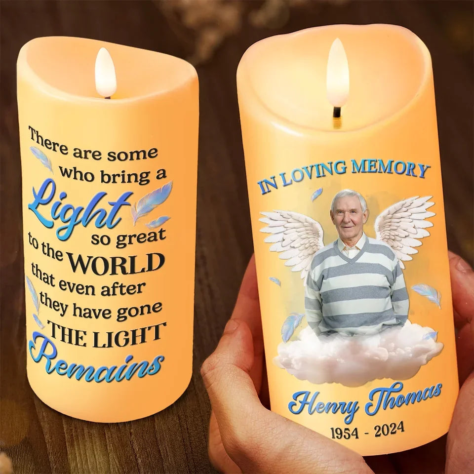 Custom Photo A Light So Great To The World - Memorial Personalized Custom LED Candle - Christmas Gift, Sympathy Gift For Family Members