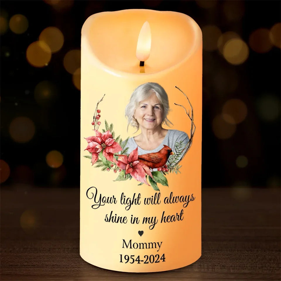 Custom Photo You Will Remain In Our Hearts Forever - Memorial Personalized Custom LED Candle - Christmas Gift, Sympathy Gift For Family Members