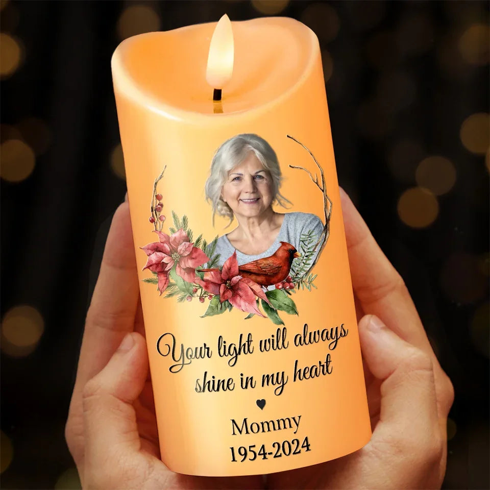 Custom Photo You Will Remain In Our Hearts Forever - Memorial Personalized Custom LED Candle - Christmas Gift, Sympathy Gift For Family Members