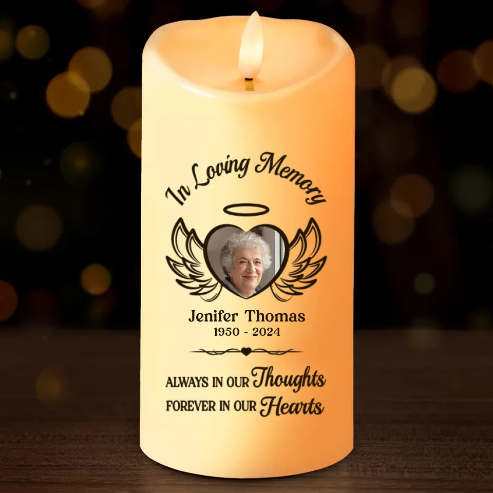 Custom Photo Loved, Remembered, And Cherished - Memorial Personalized Custom LED Candle - Sympathy Gift, Christmas Gift For Family Members