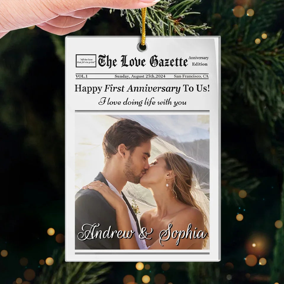 Custom Photo Happy First Anniversary To Us - Couple Personalized Custom Ornament - Acrylic Custom Shaped - Christmas Gift For Husband Wife, Anniversary, First Christmas