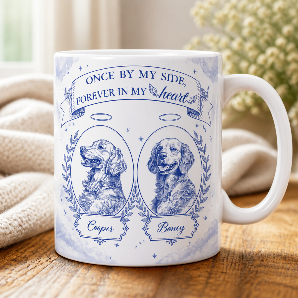 Pet Memorial Mug – Once By My Side, Forever In My Heart (2 Pets, Names) - Personalized Mug 6749ffcc-cd87-4e64-9b43-9d3336ded21e.png