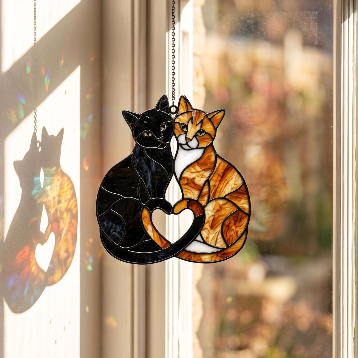 Charming Black Orange Cat Couple Acrylic Suncatcher, Stained Glass Pet Window Hanging Ornament, Cat Lover Window Hanging Decor, Mom's Gift 674b3c00-24d0-4566-a9c6-25894121d80b-7.jpg