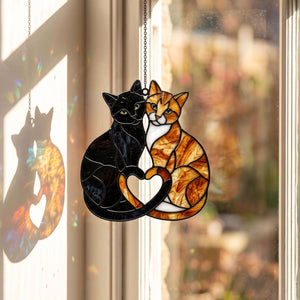 Charming Black Orange Cat Couple Acrylic Suncatcher, Stained Glass Pet Window Hanging Ornament, Cat Lover Window Hanging Decor, Mom's Gift 674b3c00-24d0-4566-a9c6-25894121d80b-7.jpg