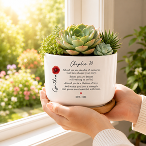 70th Birthday Gift For Women, Personalized Birth Flower Plant Pot, Custom Name Chapter 70 Planter