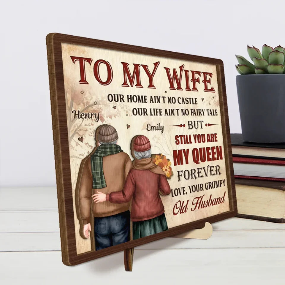 You Are My Queen Forever - Couple Personalized Custom 2-Layered Wooden Plaque With Stand - Gift For Husband Wife, Anniversary