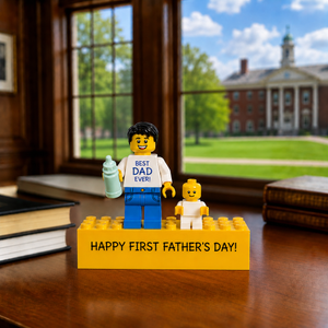 Personalized Minifigure Set with Custom Display Case , First Fathers Day Personalised Mini Figure Gift for Dad, Custom Daddy & Baby Keepsake
