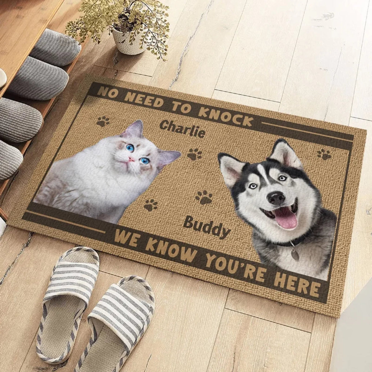 Custom Photo Home Decor Decorative Mat - Personalized Birthday Gifts For Dog Cat Lovers, Dog Dad And Mom, Cat Owners - Wipe Your Paws, Hooman