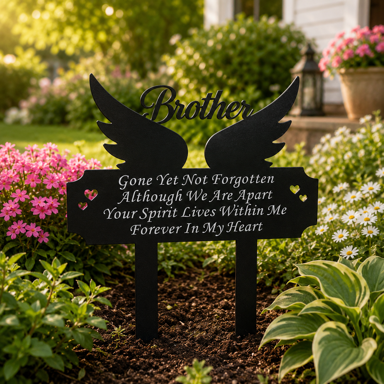Metal Grave Marker Stake - Cemetery Garden Decor for Brother, Rust-Proof All-Weather Outdoor Remembrance Plaque, in Loving Memory of Brother, Sister , Mom, Dad Memorial Yard Sign