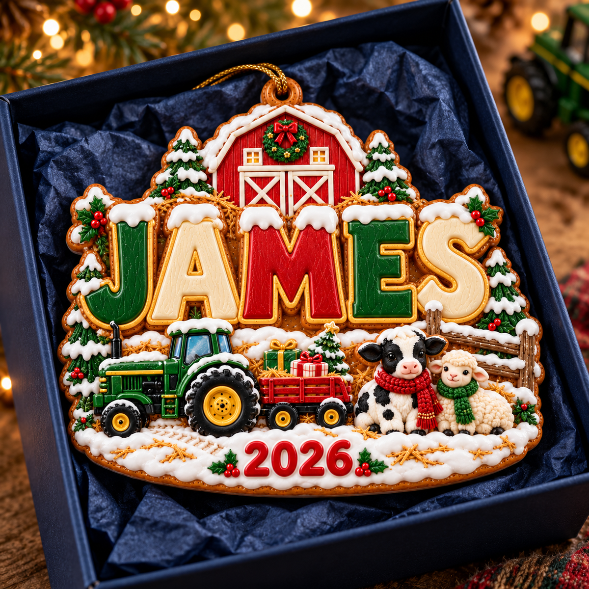 Personalized Farm Christmas Ornament 2026 – Custom Name with Tractor, Barn and Farm Animals, Little Farmer Gift for Kids 67c516fe-af50-4ab6-b4be-6f4bef9be520-JAMES-Personalized-Christmas-Farm-Ornament-3.png