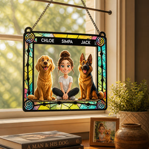 Custom Cartoon Person & Pets Stained Glass Suncatcher - Personalized Suncatcher Stained Glass 67caa42e-4bc5-4958-a618-fd7782657b74.jpg