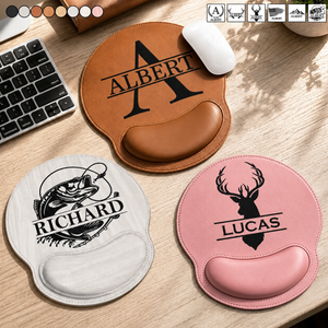 Vintage Monogram Initial Name - Personalized Leather Mouse Pad