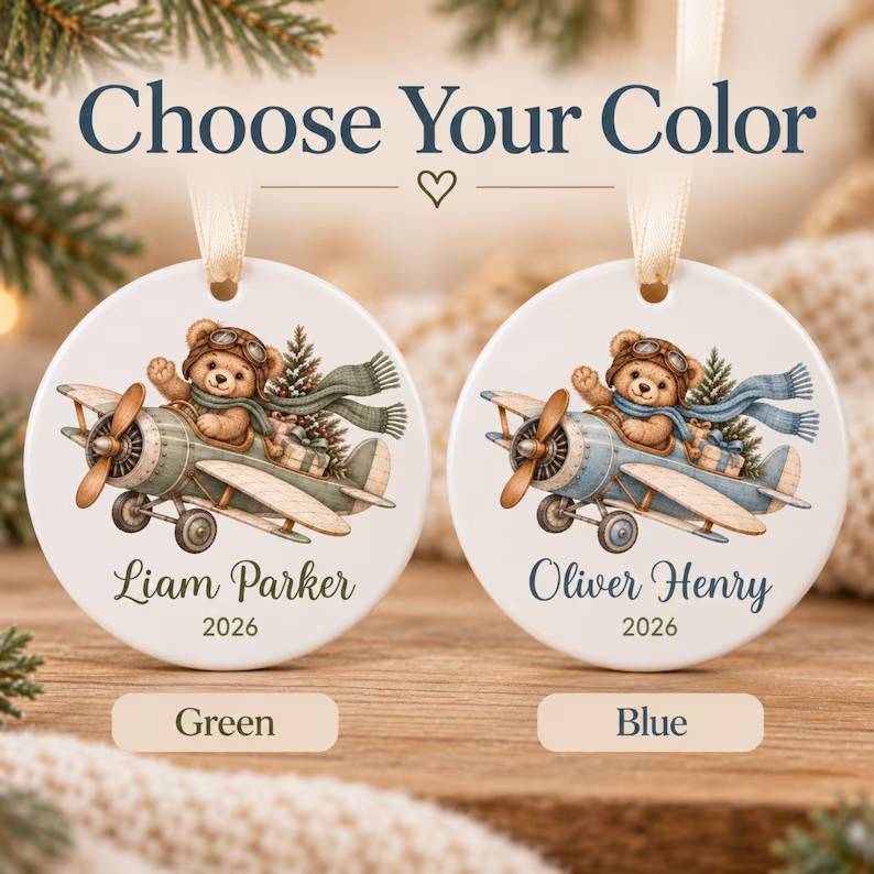 Personalized Airplane Christmas Ornament, Teddy Bear Pilot Ceramic Custom Name Keepsake, Future Pilot Aviation Gift for Airplane-Loving Kids 67f7b5ce-f013-4e7a-a26f-e56354670b95-dfhyrt-4-.jpg