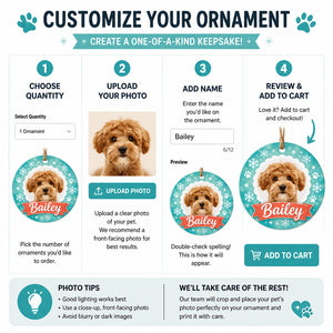 Custom Pet Photo + Name Round Ornament – Teal Snowflake Ribbon - Personalized Aluminum Ornament 67f7ba5e-2abb-45d9-b402-9cf5dba43cc9.jpg