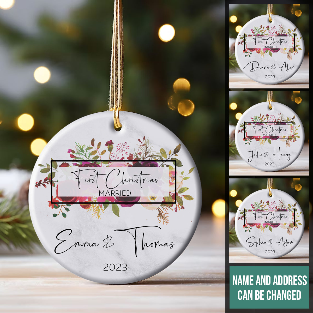 First Christmas Married Tropical Leaves - Personalized Ornament - Christmas Gift