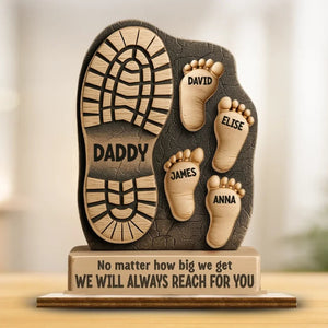 Your Footsteps Led Our Way - Family Personalized Custom Shaped 2-Layered Wooden Plaque With Flat Stand - Father's Day, House Warming Gift For Dad, Grandpa