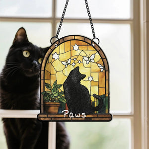 Personalised Stained Glass Style Black Cat Acrylic Ornament Window Balcony Decor Birthday Gift for Friend Family Pet Lover