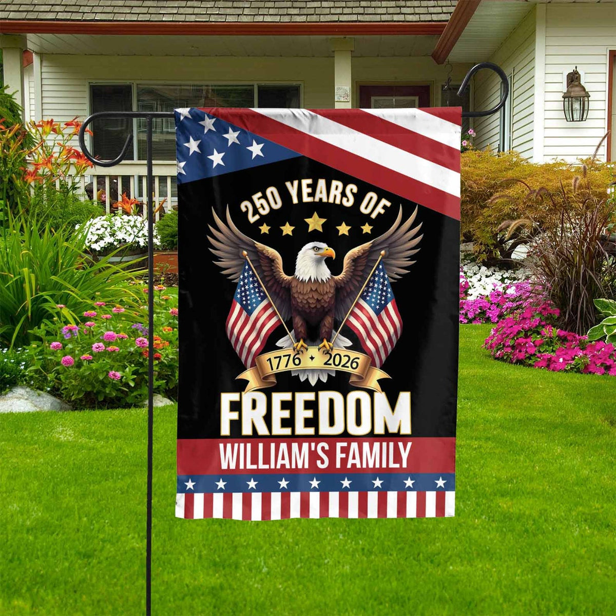 Personalized 250 Years Of Freedom Flag | Happy 250th Birthday USA Flag | Patriotic 4th Of July House Flag Garden Flag