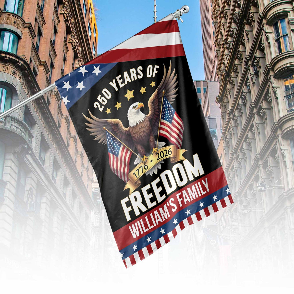 Personalized 250 Years Of Freedom Flag | Happy 250th Birthday USA Flag | Patriotic 4th Of July House Flag Garden Flag