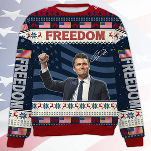 Personalized Freedom Charlie Kirk Ugly Sweater, A True Patriot Charlie Kirk Christmas All-Over-Printed Sweatshirt
