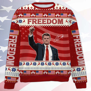 Personalized Freedom Charlie Kirk Ugly Sweater, A True Patriot Charlie Kirk Christmas All-Over-Printed Sweatshirt
