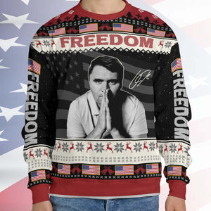 Personalized Freedom Charlie Kirk Ugly Sweater, A True Patriot Charlie Kirk Christmas All-Over-Printed Sweatshirt