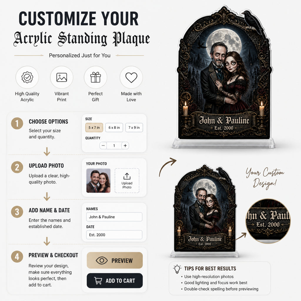 Gothic Couple Portrait Standing Acrylic Plaque — Custom Photo, Names & Est. Year - Personalized Acrylic Custom shape Standing 1 layer (FS) 6872c926-ade2-4976-bf0b-30309617c64c.jpg