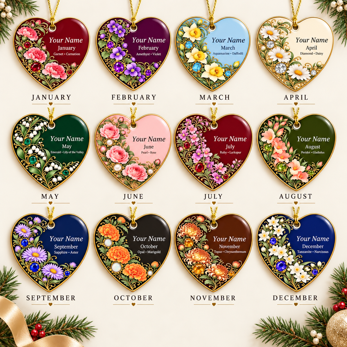 Birth Month Ornament, Personalized Heart Keepsake | Ceramic | Floral Birthstone Gift 68792c4b-a73c-4718-88a2-44c5b8997324-fc5b4443-8d23-44bd-ba11-a06a3eff593e.png