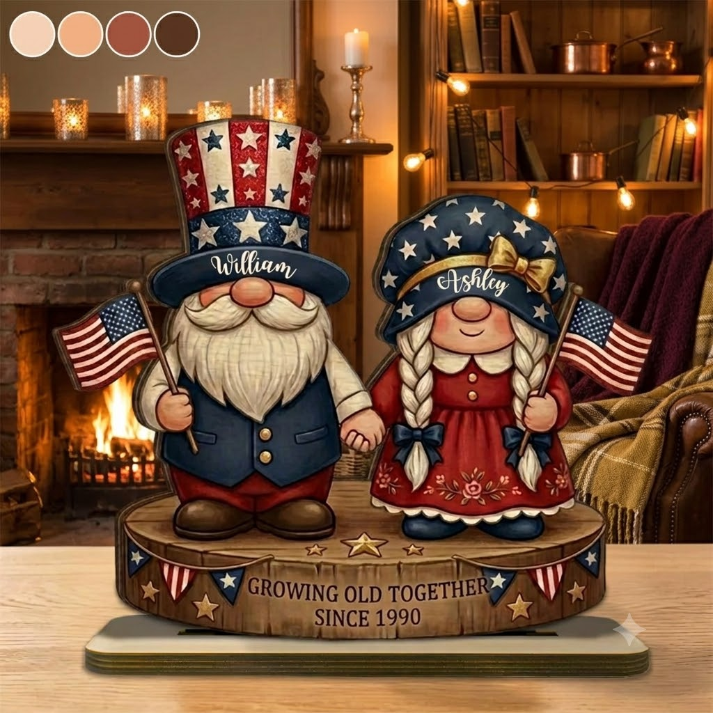 Custom Patriotic Couple Wooden Plaque Growing Old Together Gift for Him & Her