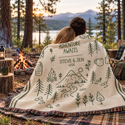 Personalized Couple Woven Throw Blanket | Adventure Awaits Custom Name Blanket, Moss Green Boho Doodle Decor, Wedding Engagement Anniversary Gift 688bb33d-b606-4216-a44d-d8c854de53c9-ch-n.png