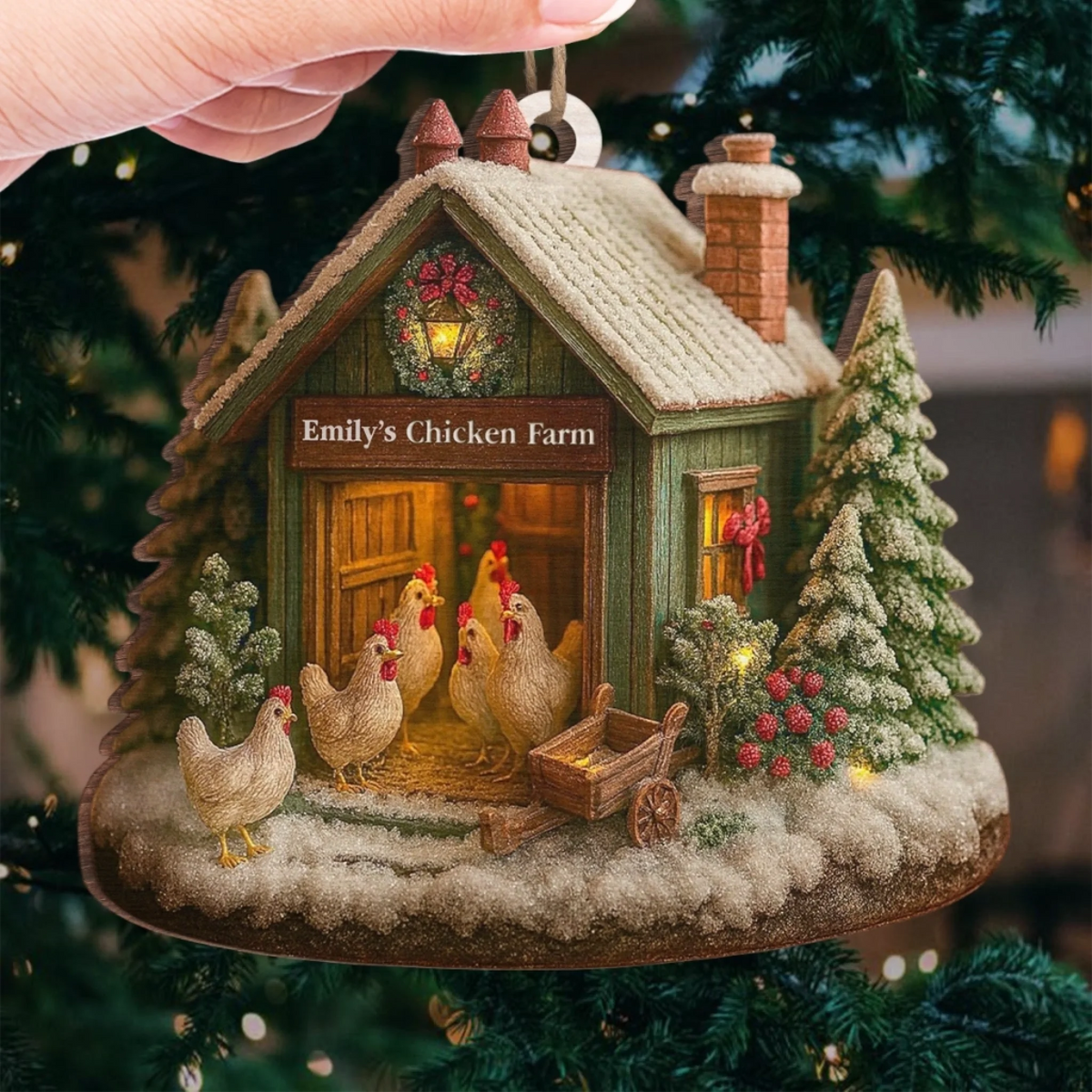 Custom Chicken Farm Acrylic/Wood Ornament - Personalized Christmas Birthday Gifts For Women, Men - Chicken Love, Farm Life, Christmas Joy