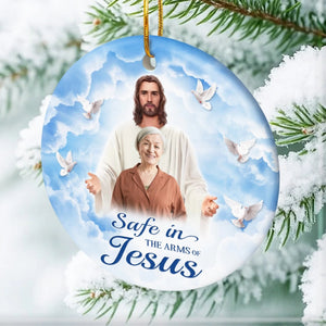 Custom Photo Ceramic Ornament - Personalized Christmas Memorial Sympathy Gifts For Loss Of Mom, Dad - Safe In His Arms