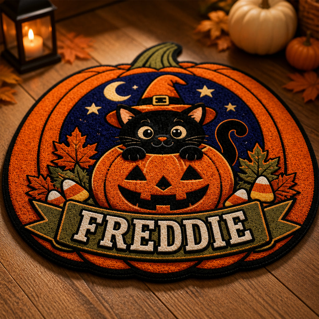 Personalized Halloween Pumpkin Cat Doormat - Personalized Custom Shape Doormat (ZB) 68a64023-6617-46d9-ab0e-98a8924ad35a.jpg