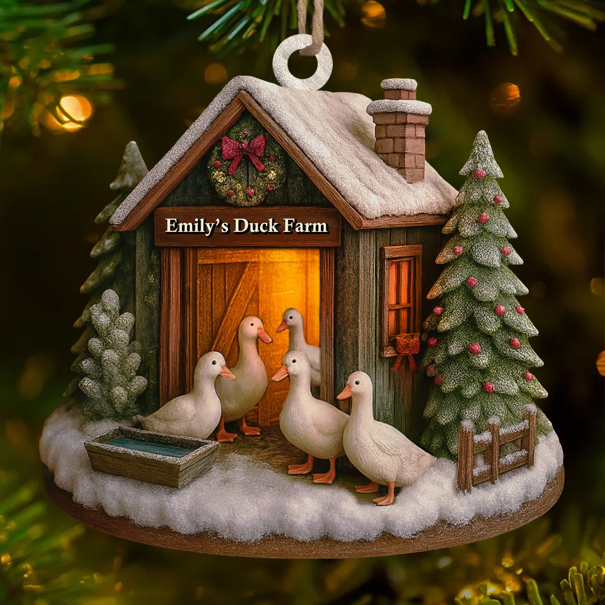 Custom Wood Ornament - Personalized Christmas Birthday Gifts For Women, Men - Duck, Duck, Christmas Luck