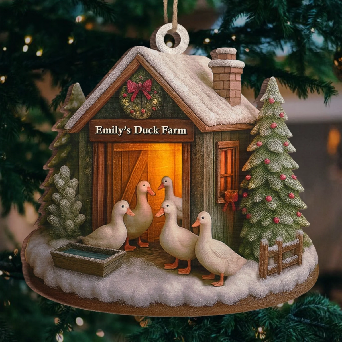 Custom Wood Ornament - Personalized Christmas Birthday Gifts For Women, Men - Duck, Duck, Christmas Luck