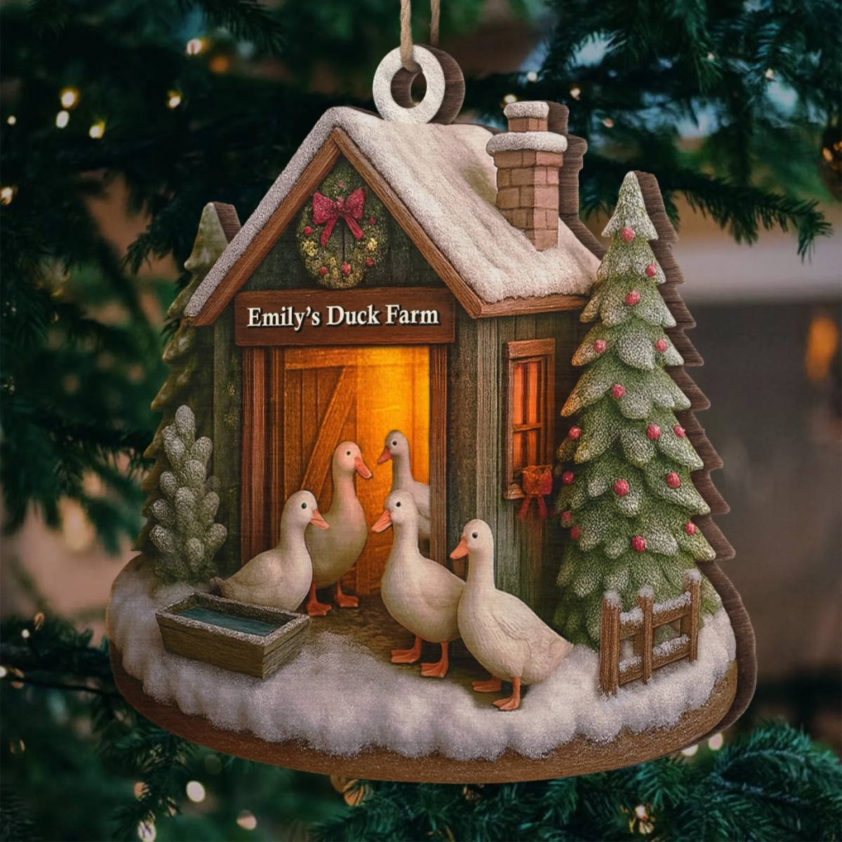 Custom Wood Ornament - Personalized Christmas Birthday Gifts For Women, Men - Duck, Duck, Christmas Luck