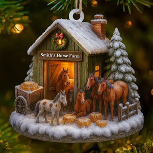 Custom Wood / Acrylic Ornament - Personalized Christmas Birthday Gifts For Women, Men - Christmas At The Horse Farm
