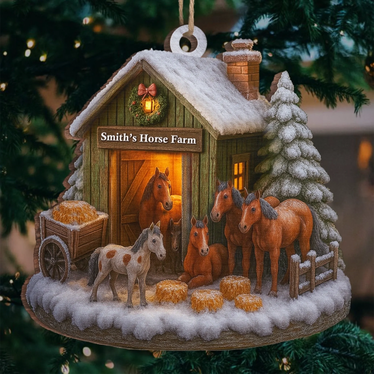 Custom Wood / Acrylic Ornament - Personalized Christmas Birthday Gifts For Women, Men - Christmas At The Horse Farm