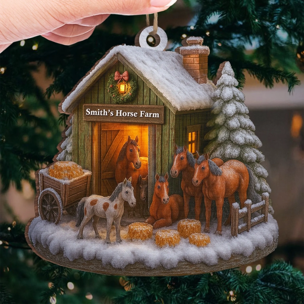 Custom Wood / Acrylic Ornament - Personalized Christmas Birthday Gifts For Women, Men - Christmas At The Horse Farm