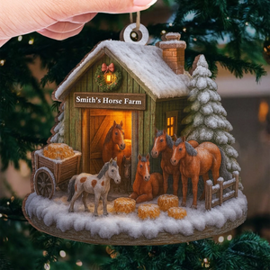 Custom Wood / Acrylic Ornament - Personalized Christmas Birthday Gifts For Women, Men - Christmas At The Horse Farm