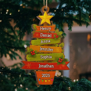 Custom Family Name Stacker Christmas Wooden Ornament, Unique Personalized Family Tree Hanging Decoration