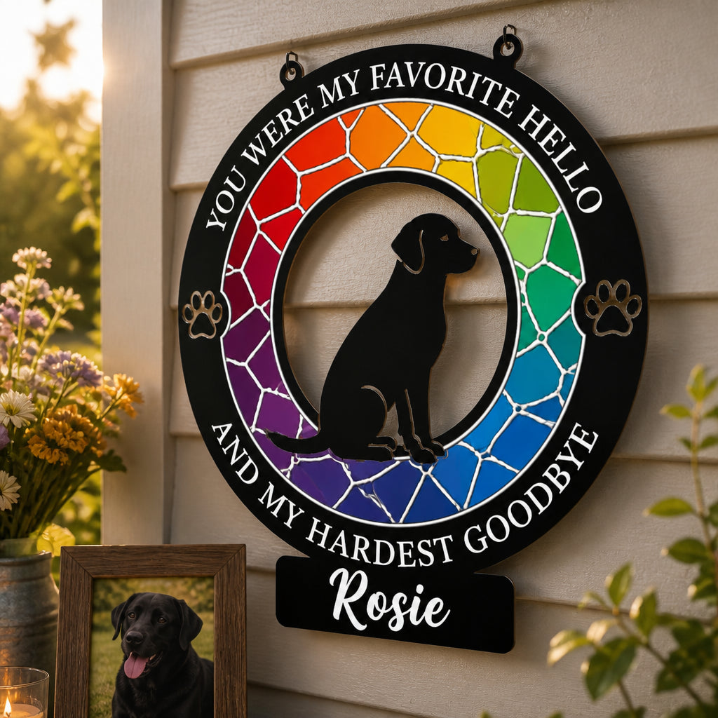 Rainbow Stained-Glass Dog Memorial Cut Metal Sign – Personalized Name - Personalized Cut Metal Sign 68c168db-4371-49b2-becb-18ae6e6274d0.jpg