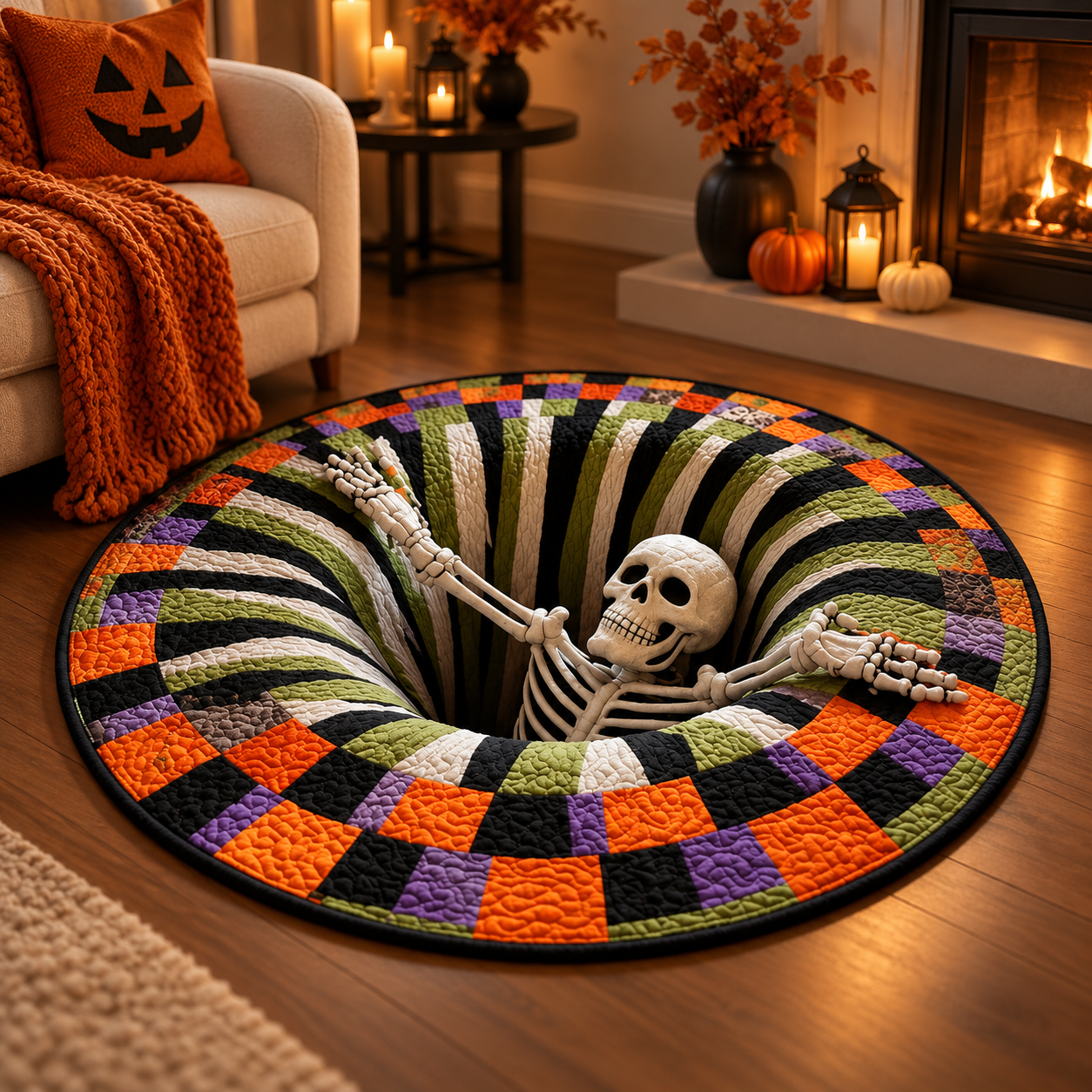 Halloween Round Quilted Rug, 3D Pumpkin Vortex Illusion Rug, Pumpkin Halloween Rug, Spooky Floor Mat, Halloween Decor 68c73410-6258-4daa-a33a-b736e62cb638-f1a252df-4565-458a-bcaf-00dad2ea2339.png