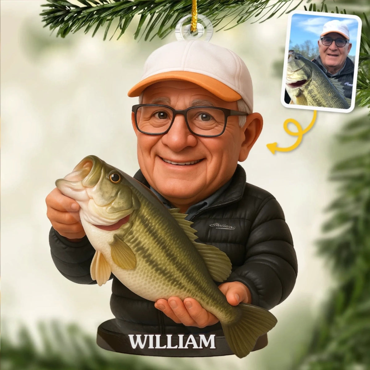 Custom Photo Acrylic Ornament - Personalized Christmas Birthday Fishing Gifts For Fisherman - Catch Of The Year