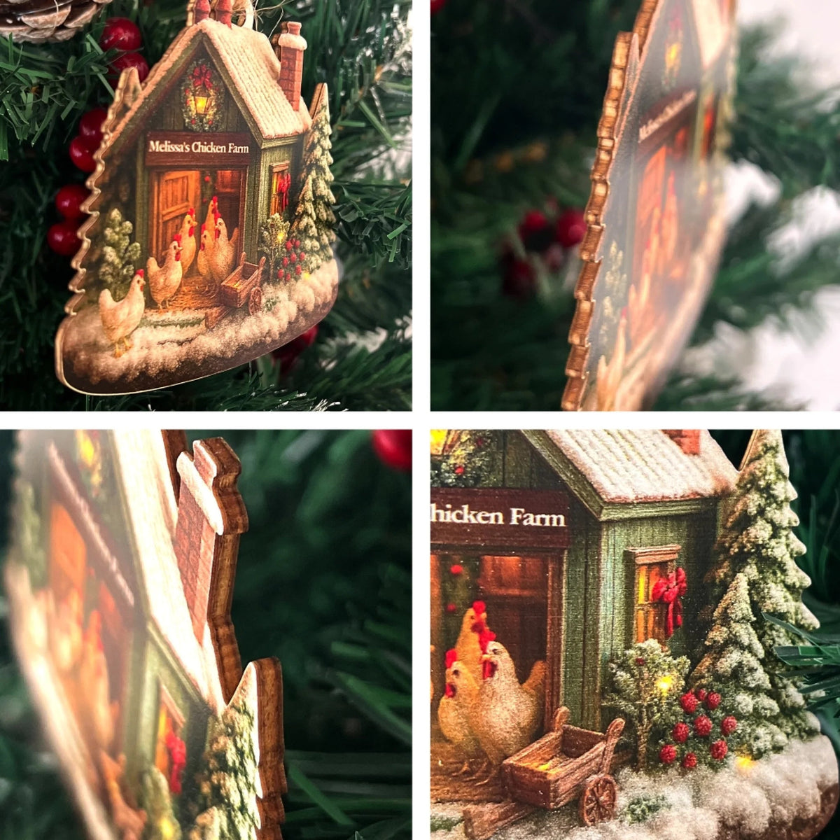 Custom Chicken Farm Acrylic/Wood Ornament - Personalized Christmas Birthday Gifts For Women, Men - Chicken Love, Farm Life, Christmas Joy