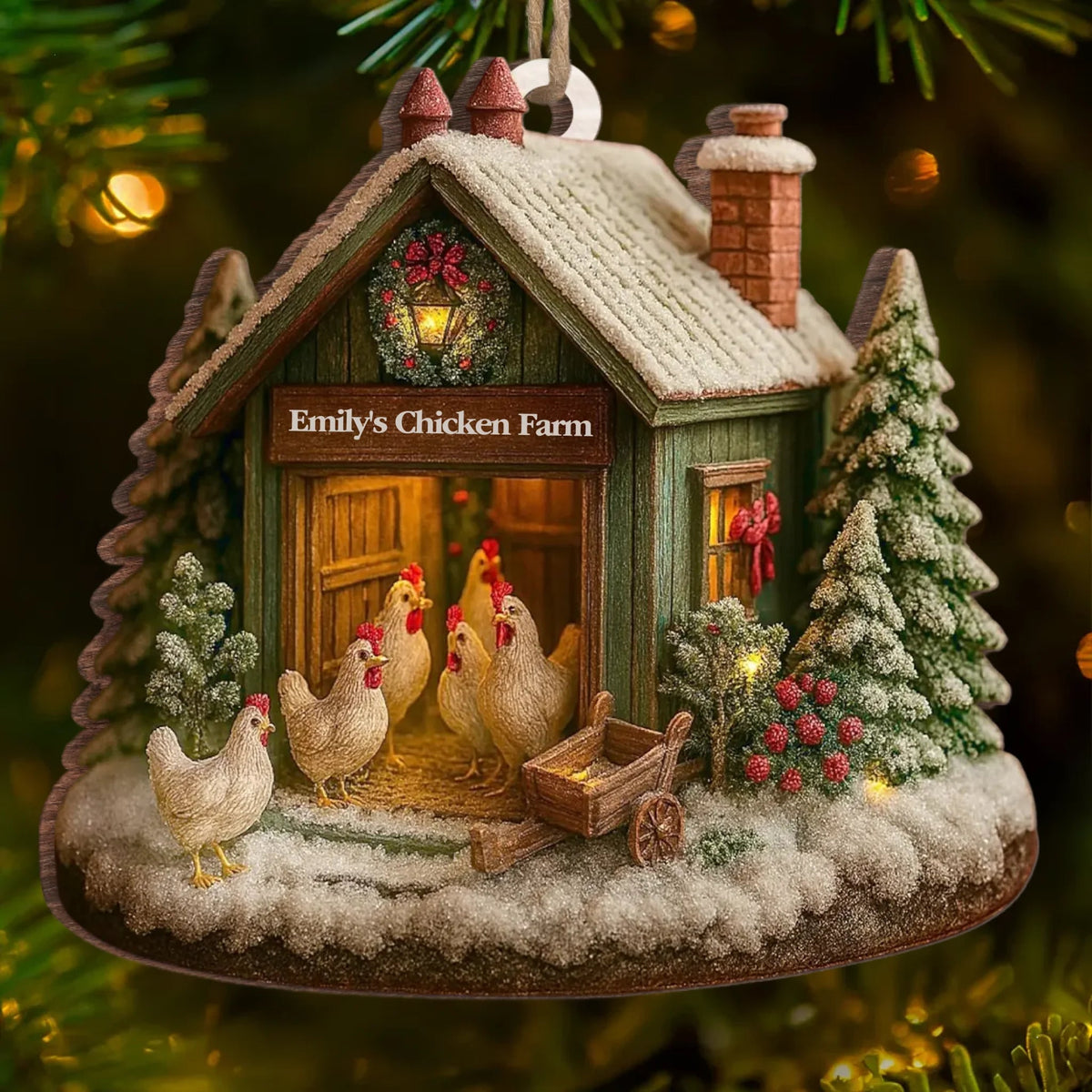Custom Chicken Farm Acrylic/Wood Ornament - Personalized Christmas Birthday Gifts For Women, Men - Chicken Love, Farm Life, Christmas Joy
