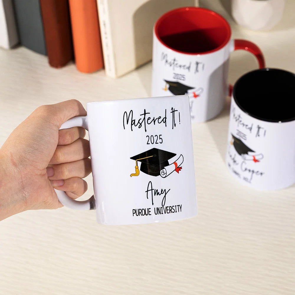 Personalised Mastered It Graduation Cap Name Mug with School Name and Year Class of 2025 Graduation Gift for Graduates