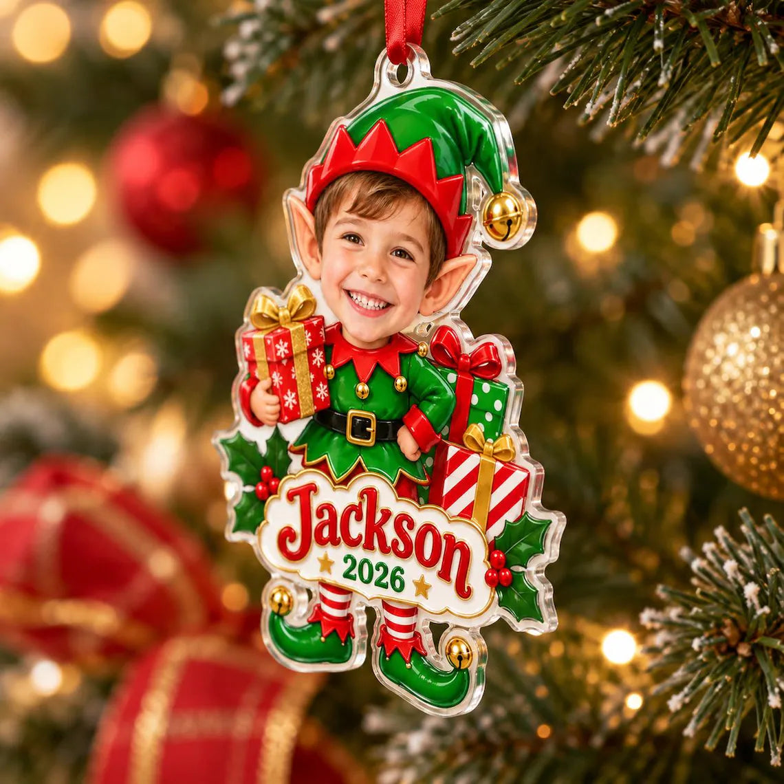 Personalized Photo Elf Christmas Ornament, Custom Boy Elf Ornament, Acrylic Christmas Tree Ornament, Kids Name Holiday Gift, 2026 Ornament 68f491c0-465e-497c-a60a-41a373527292-4.webp